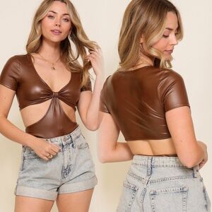 Cut out faux leather bodysuit